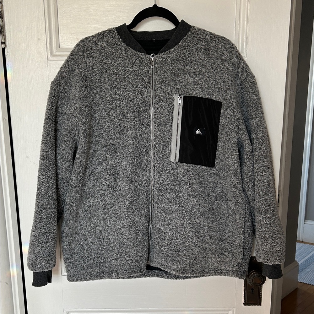 Quiksilver Men's Heathered Gray Zip-Up Fleece Bomber Jacket